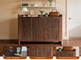 Walnut Entryway Shoe Storage Cabinet with Slatted Doors, Modern Wooden Hallway Console Table with W3417P524604