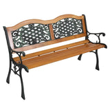 ZUN 49" Garden Bench Outdoor Patio Park Chair Furniture Hardwood Slats Cast Iron Frame 40097071