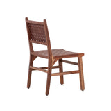 ZUN Upholstered Dining Chair Set of 2, Genuine Leather Woven Side Chair, Rustic Hardwood Frame, Brown B011P198369