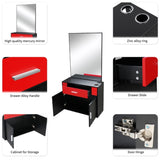 ZUN 15% E0 chipboard linen top 1 drawer 1 door with mirror Salon cabinet black and red 87943446