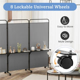 3-Panel Folding Divider with Lockable Wheels and 3 Metal Shelves Grey 14487502