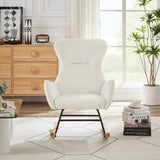 ZUN Cream white velvet rocking chair 01454190