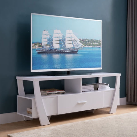 ZUN Contemporary TV Stand with Four Shelves and One Drawer - White B107131412
