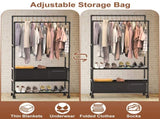 3 Tiered Portable Clothing Rack For Bedroom Entryway Double Hanging Rods Sturdy Iron Garment Rack 09895444