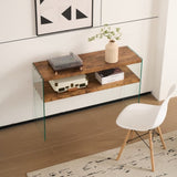 MDF Console Table, Big Side Table, Walnut Tempered Glass Desk,Entry Table W1718P321602