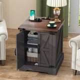 ON-TREND Farmhouse End Table with Charging Station, Rustic Wood Nightstand with Adjustable Shelf, N721P246478E