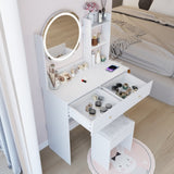 17" Round LED Mirror Vanity TableCushioned Stool, Equipped With 2 AC2 USB Power Socket, Big W3258P311343