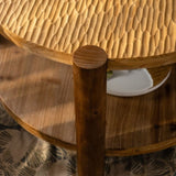 Round Coffee Table with Solid Wood for Living Room, 2-Tier Round Coffee Table with Storage Shelf, W3158P297420