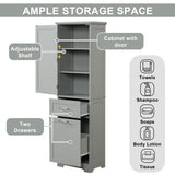 ZUN Tall Bathroom Storage Cabinet, Storage Cabinet with Two Different Size Drawers and Adjustable Shelf, 77184411