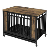 Dog House Furniture, Wooden Dog House Dining Table with Iron Door and Tray for Medium/Small Dogs W1580P321353