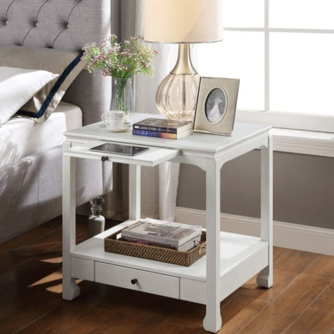 ZUN Antique White 2-Drawer Accent Table with Shelf B062P209115