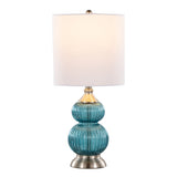 Belle 20" Contemporary Glass Accent Lamp in Clear Sapphire Blue Seeded Glass, Brushed Nickel and B202P224026