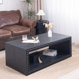 Black Beaded Edge Coffee Table 47.6" Rectangular Center Table with Open Storage Shelf, Modern W2729P309448