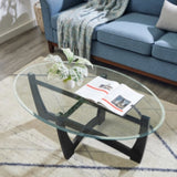 48 Inch Oval Glass Coffee, Black Round Coffee Center with Glass Top, Small Coffee W487P317842