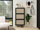 Rattan 3 Door Shoe Rack, Freestanding Modern Shoe Storage Cabinet, for Entryway W688P211263