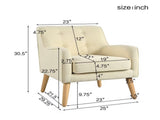 Mid-Century Modern Armchair - Tufted Fabric Accent Chair with Solid Wood Legs for Living Room, N767P419113B