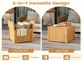 Solid Acacia Wood Outdoor Side Table with Umbrella Hole, 2-in-1 Storage End Table for Patio Poolside 86228546