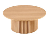Oak Wood Veneer Tabletop 27.56 Inch Round Coffee Table, Farmhouse Circle Coffee Table MDF Table-top W1164P225845