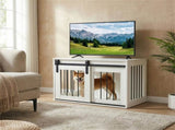 31.5" Dog Crate Furniture with Sliding Barn Door, Wooden Dog Kennel End Table for Indoor Use - White 04359985