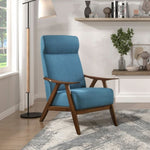 ZUN Modern Accent Chair 1pc Blue High Back Chair Cushion Seat and Back Walnut Finish Solid Wood Living B011P182664