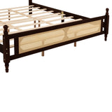 King Pine wooden Bed with Rattan Headboard and Footboard, with Central Enhanced Bed Platform W504P266749