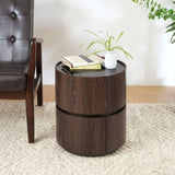 MDF ITALIAN HIGH-GRADE DOUBLE-LAYER STORAGE ROUND SIDE TABLE, BROWN AND BLACK COLOR N770P281243B