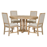 ZUN 5-Piece Set Extendable Round Table and 4 Upholstered Chairs Farmhouse Set for Kitchen, 79599093