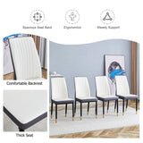 4 Dining Chair Set, White Grey Dining Chair Set, High Back Seat in PU Material and Sturdy Black W1512P355795
