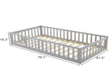 Kids' playpen bed with door and board, grey twin wooden bed 14020700