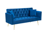 71-inch convertible love seat sofa, American retro blue velvet material, suitable for small living W6295P549831