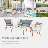 ZUN 4 Piece Patio Furniture Set, Outdoor Acacia Wood Conversation Set, All-Weather Rope Sofa Set with 96676802