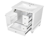 24" Bathroom Vanity with Sink and Drawers, White Freestanding Vanity Cabinet with Ceramic Top and 00086938