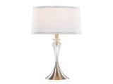 28" Contemporary Crystal Table Lamp in Clear Crystal, Brushed Nickel and White Linen Shade with B202P224011