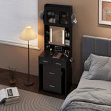 Small Vanity Desk with Sliding Mirror and LED Lights, Makeup Table with Charging Station and Storage 24790285