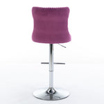 ZUN Swivel Velvet Barstools Adjusatble Seat Height from 25-33 Inch, Chrome base Bar Stools with Backs W1143137914