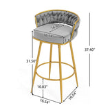 ZUN Swivel Counter Height Bar Stools Set of 2,31.5"Bar Height Stools with Hand-Woven Backrest & Gold N762P216979E