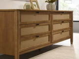 Vichy Wood and Rattan 6-Drawer Dresser with Mirror T2574P290544