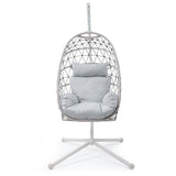 ZUN comfortable hanging rope rattan egg white hammock patio swing chair outdoor indoor for adults W1828P182166
