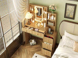 47.4'' Large Makeup Vanity Desk with Mirror and Lights, Fluted Dressing Table with 5 Drawers & Open N704P465888N