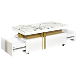 Contemporary Coffee Table with Faux Marble Top, Rectangle Cocktail Table with 41562548