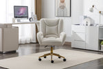 ZUN 005-Velvet Fabric 360 Swivel Home Office Chair With Gold Metal Base And Universal Wheels,Ivory 00123487