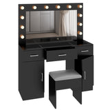 Vanity Desk Set with Large Lighted Mirror Powre Outlet, Glass Top Makeup Vanity with 3 Drawers 61795996