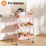 ZUN 3 Tier Small Rolling Cart, Metal Utility Storage Organizer Kitchen Trolley Bathroom Laundry Room Bar 55705486