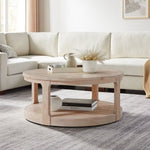 ZUN 40inch Large Curved 2 Tier Traditional Round Circle Wooden Center Coffee Table,Rounded Table with W2582P202644