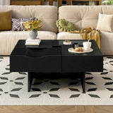 U-Can 33''Mid Century Modern Coffee Table,Unique Square Wooden Coffee Table with 3 Drawers, Tempered N724P270432B