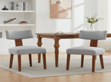 064-Set of 2 Linen Fabric Modern Armless Dining Chairs With Curved backrest and Solid Wooden Legs 42256414