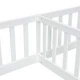 Double Twin Floor Bed with Fence, Guardrails, without door, White W504P143286
