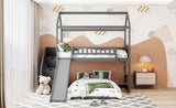 ZUN Twin Over Twin Bunk Bed with Two Drawers and Slide, House Bed with Slide, White 61982285