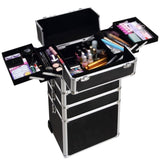 ZUN 4-in-1 Draw-bar Style Interchangeable Aluminum Rolling Makeup Case Black 67069398