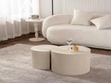 Round Coffee Table Handcrafted Relief Sturdy Pedestal Wooden Olive-Shaped Tea Table for Living Room W3081P255150